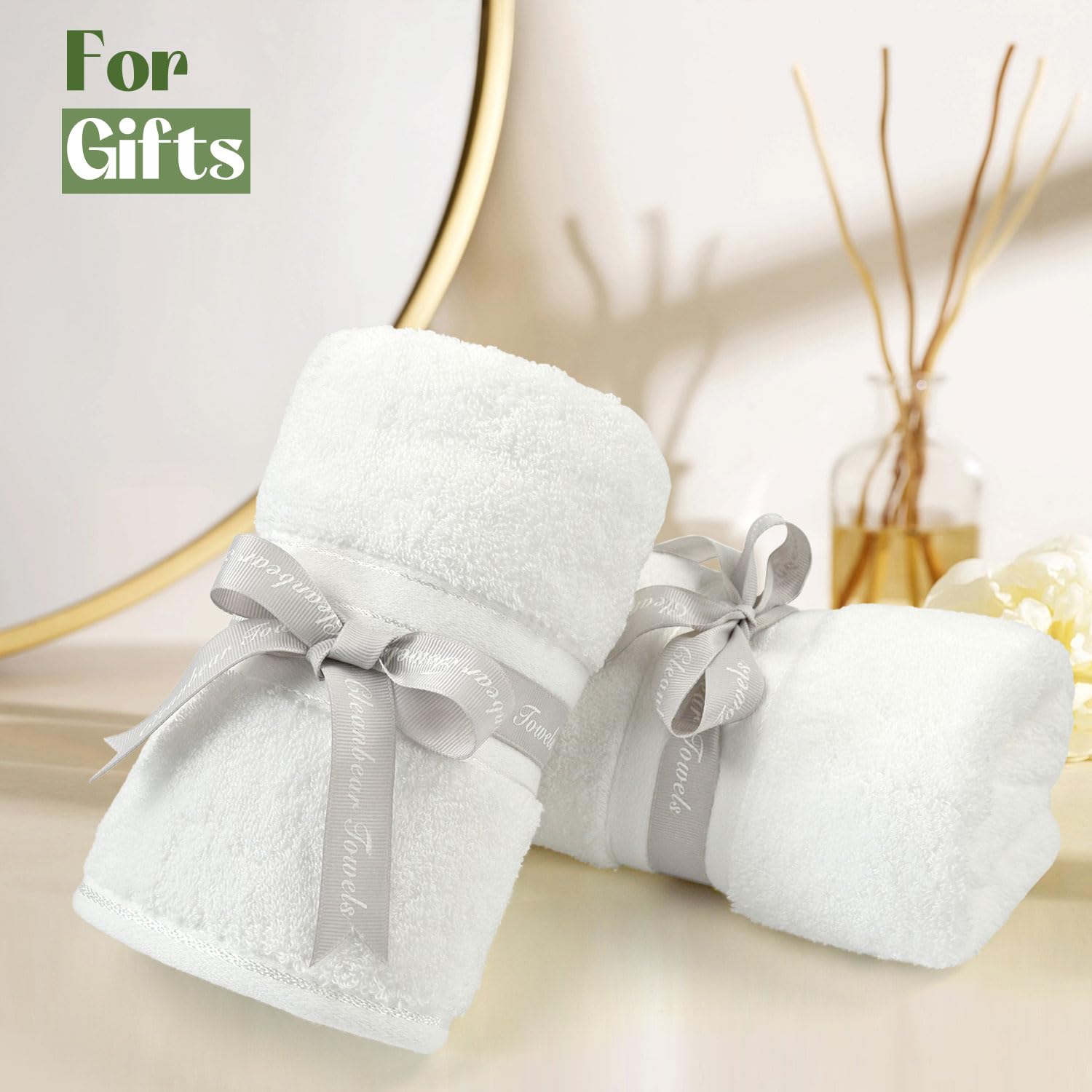 Cleanbear Pure White Hand Towels Set - Ultra-Absorbent Bathroom Towels, 100% Long Staple Cotton, Set of 2, Ideal for Home Décor