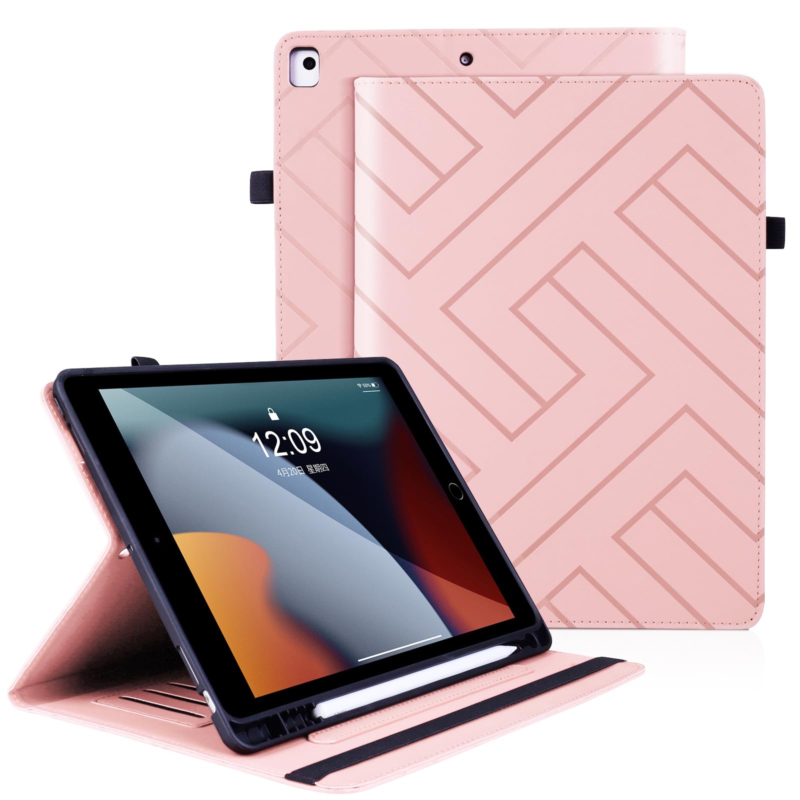 Varohix Case for iPad 10.2 inch 2021/2020/2019(iPad 7th/8th/9th Generation) iPad Air 10.5 Premium Leather Case Folio Magnetic Cover Card Holder with S Pen Holder Auto Sleep/Wake for iPad 10.2,Pink