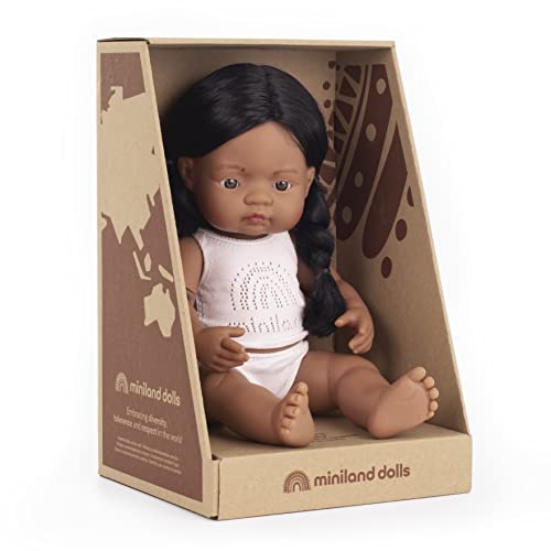 Miniland Doll 15'' Native American Girl (Box) - Made in Spain, Anatomically Correct, Quality, Inclusion