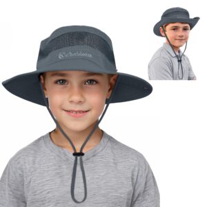 zando boys sun hat outdoor breathable kids bucket hat boys girls upf 50+ sun protective hats for kids wide brim safari hat summer fishing camping hiking hat boys beach cap dark grey 5-13 years