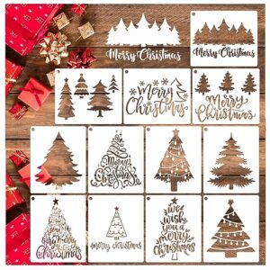 12 pcs christmas tree stencils for painting, reusable holiday pine tree stencil merry christmas stencils for card making wood sign diy crafts (12pcs tree 6x5inch)