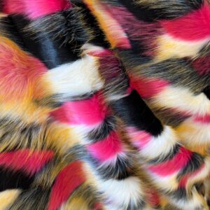 Prime Fabric, Multicolor Puzzled Patches Luxury Shag Faux Fur Fabric by The Yard 60" Wide, Shaggy, Long Pile, DIY Craft Supply, Hobby, Costume, Decoration