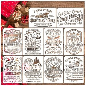 10 pieces christmas stencils reusable, 8 x 11 inch holiday farm fresh christmas tree stencils for painting on wood sign diy crafts fabric canvas winter decor (10pcs a4 chrismtas-old)