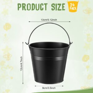 24 Pcs Metal Bucket 5 x 3.5 x 4.7 Inch Mini Party Buckets for Flower Pot Plant Basket Iron Small Metallic Pails with Handle for Toy Container Candy Snack Crafts Vase Party Favors (Black)