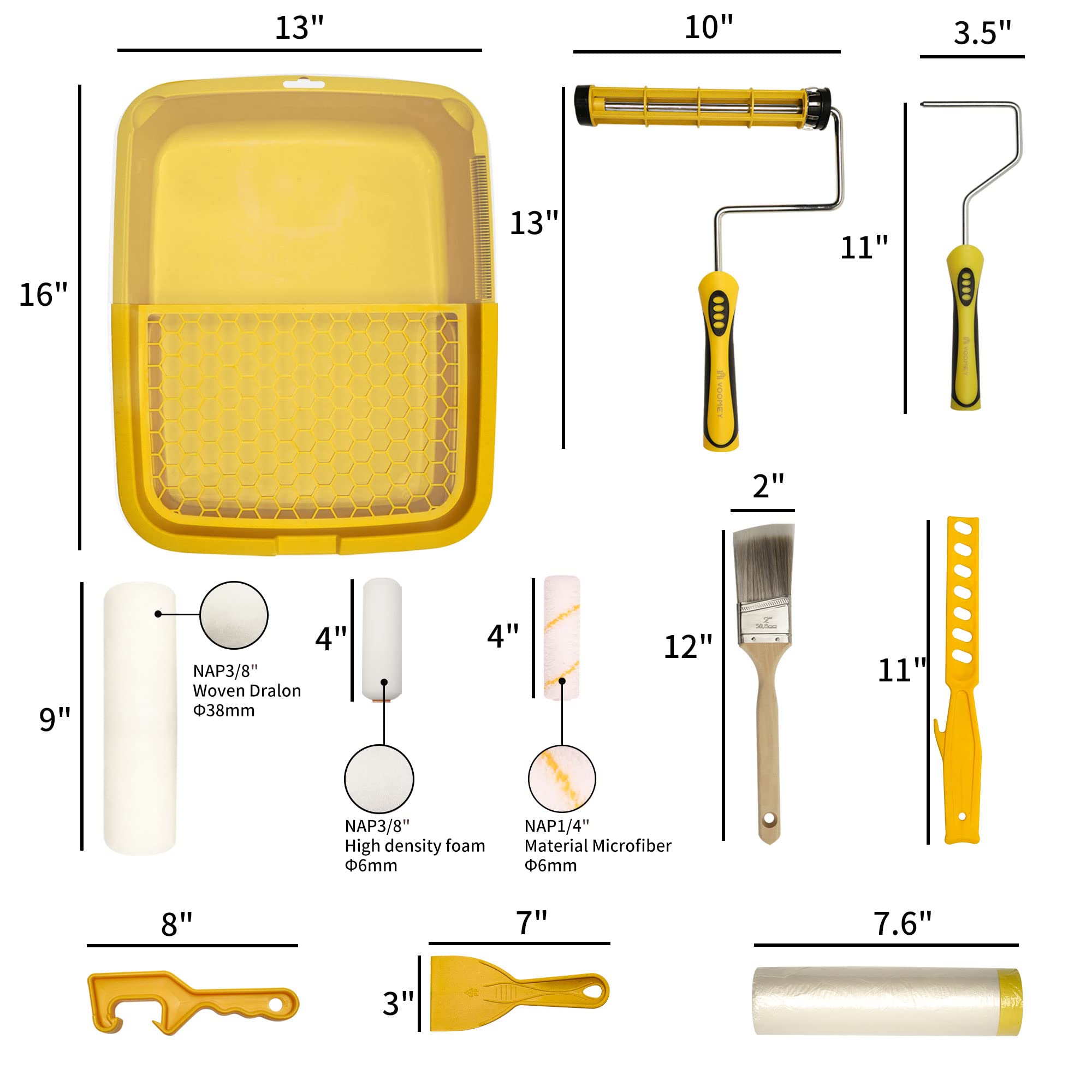 Voomey 22 Pcs Paint Roller Kit, 9 Inch 4 Inch Paint Rollers Set with Frames,Paint Roller Covers, Paint Roller Tray,Professional Paint Kit for House Painting, Suitable for DIY Interior Walls, Rooms