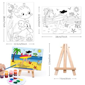 RYRIWOU Pre Drawn Canvas Set 8 Packs Pre-Printed Canvas Acrylic Oil Painting Kit for Kids Ages 8-12 9-12 5x7 inch Canvas with 48 Paints 6 Brushes 2 Easels for Party Favor School Projects