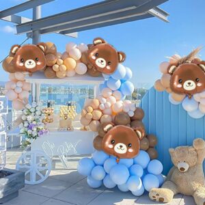 Whaline Blue Brown Balloon Garland Arch Kit 163Pcs Round Latex Bear Foil Balloons with Balloon Chain and Ribbon Set for Boys Girls Baby Shower Birthday Wedding Teddy Bear Boho Theme Party Decorations