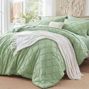 gotroolhome sage green queen comforter set - 7 pieces ，boho tufted shabby chic bedding comforter set, bed in a bag for all seasons, with comforter, sheets, pillowcases & shams