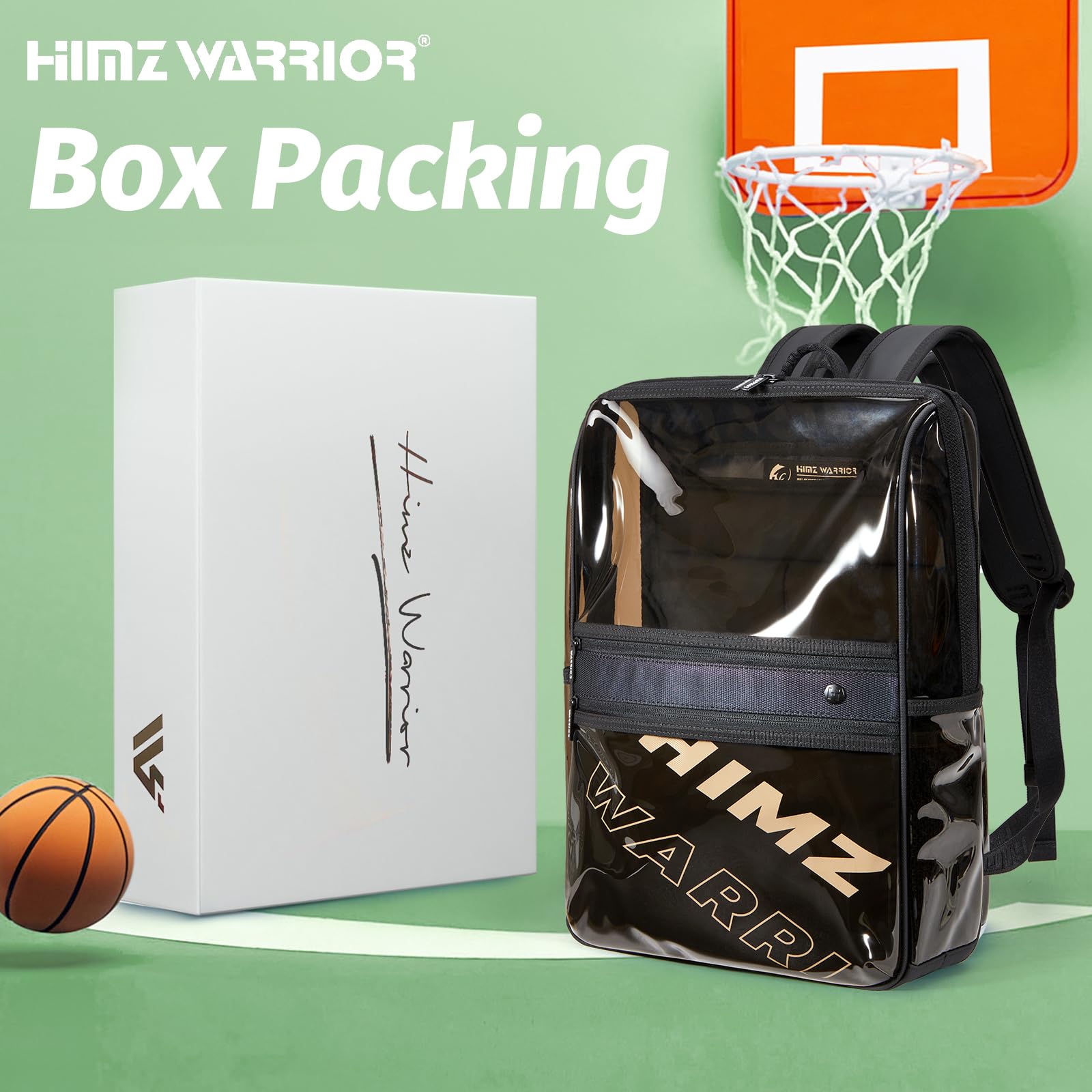 HIMZ WARRIOR Clear Backpack Heavy Duty with Detachable 14” Laptop Bag Sleeve Transparent Back Packs Stadium Tinted PVC Adults Black S (Box Gift)