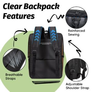 HIMZ WARRIOR Clear Backpack Heavy Duty with Detachable 14” Laptop Bag Sleeve Transparent Back Packs Stadium Tinted PVC Adults Black S (Box Gift)