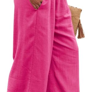 Vansha Women Summer High Waisted Cotton Linen Palazzo Pants Wide Leg Long Lounge Pant Trousers with Pocket Hot Pink M