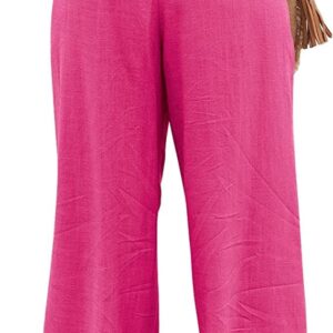 Vansha Women Summer High Waisted Cotton Linen Palazzo Pants Wide Leg Long Lounge Pant Trousers with Pocket Hot Pink M