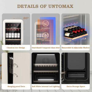 UNTOMAX 56 Bottles Wine Fridge Retro Dual Zone Wine Cooler Refrigerator, 41F-72F Freestanding Wine Cellar for Red/White/Champagne, Temperature Memory Quiet Compressor for Kitchen/Office, Off White