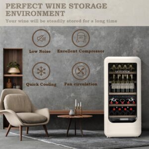 UNTOMAX 56 Bottles Wine Fridge Retro Dual Zone Wine Cooler Refrigerator, 41F-72F Freestanding Wine Cellar for Red/White/Champagne, Temperature Memory Quiet Compressor for Kitchen/Office, Off White