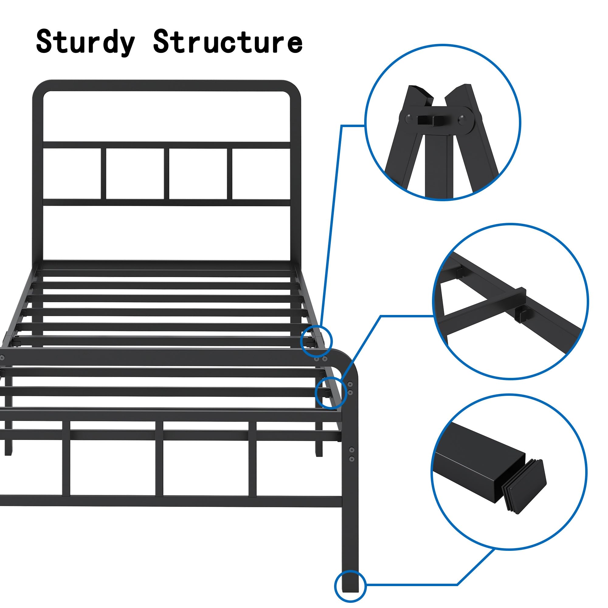 HOBINCHE Twin Size Metal Bed Frame with Headboard and Footboard, 14 Inch Black Heavy Duty Mattress Foundation with Steel Slat Support, No Box Spring Needed, Noise Free