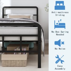 HOBINCHE Twin Size Metal Bed Frame with Headboard and Footboard, 14 Inch Black Heavy Duty Mattress Foundation with Steel Slat Support, No Box Spring Needed, Noise Free