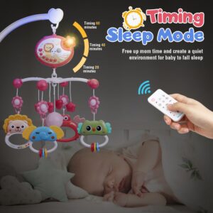 Mini Tudou Baby Crib Mobile with Music and Lights,360°Rotation Remote Control Musical Mobile for Crib with 400 Lullabies,Projection Night Light and Chewable Rattle Toy,Crib Mobile for Girls and Boys