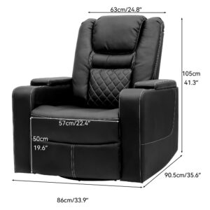 YITAHOME Swivel Glider Rocker Recliner Chair with Cup Holders, Home Theater Seating Soft Leather Reclining Chairs for Movie Room with Hidden Arm Storage(Black)