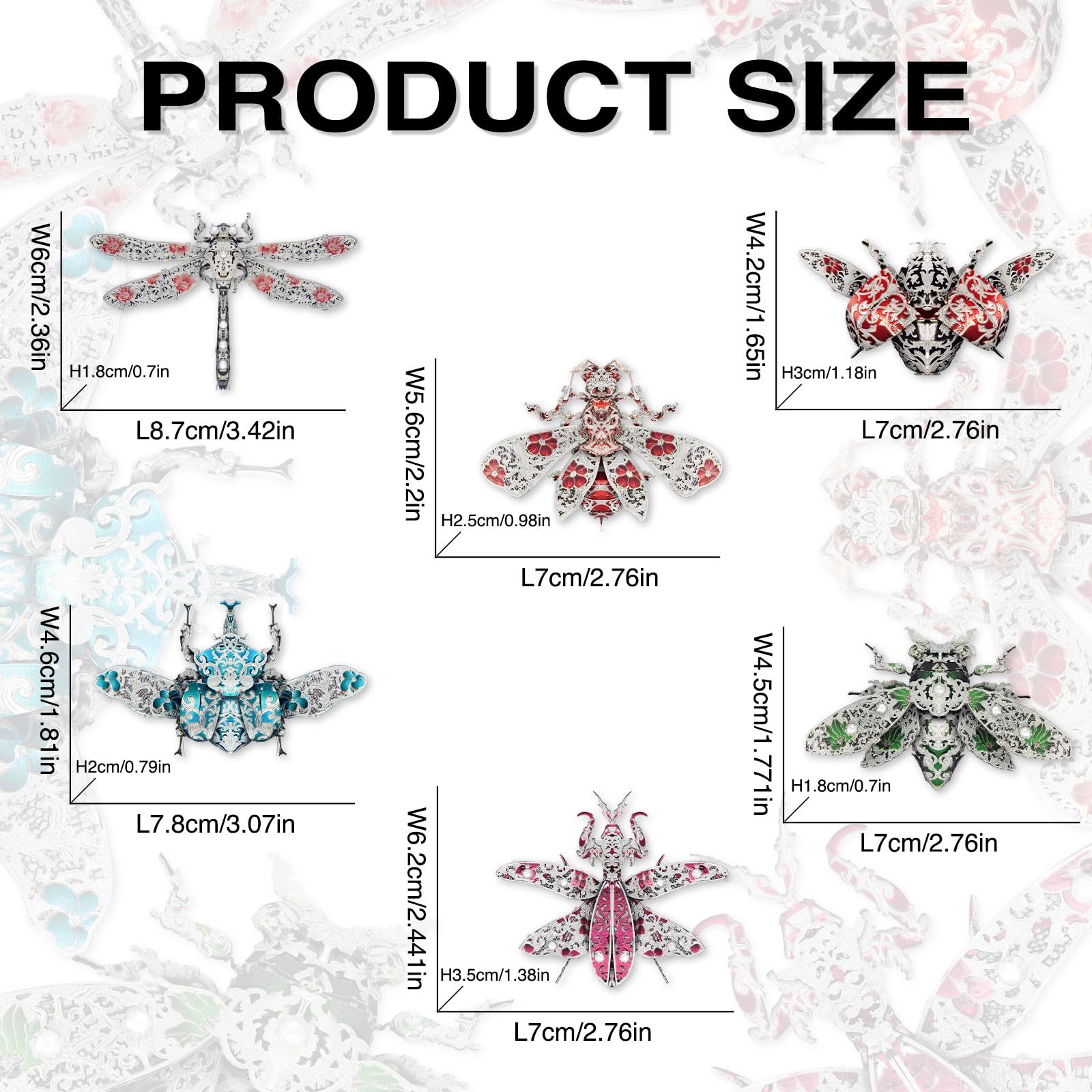 Piececool 3D Puzzles for Adults, 6pcs/Lots Insect Themed Brooches Metal Models Building Kits, Interesting Assembling Crafts Set with Tools for Beginners, Great Gifts