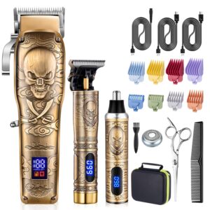 Roziapro Hair Clipper for Men Zero Gapped Nose Hair Trimmer Set Professional Barber Clippers for Haircut Cordless Beard Trimmer, Rechargeable Clippers Set for Hair Cutting (Gold)