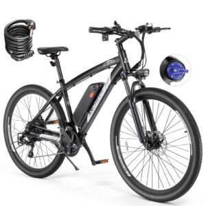 ancheer 27.5'' electric bike 500w(peak 750w) electric mountain bike, 55 miles range & 22 mph, 3h fast charge, 48v/10.4ah removable battery, electric bike for adult 21 speed incl. free bike lock