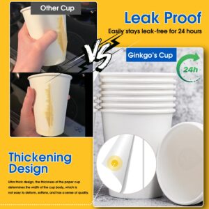 Ginkgo 12 oz Disposable Coffee Cups Leak Proof Paper Cups Thickened Paper White Hot Coffee Cups, 50 Count (Packaging May Vary)