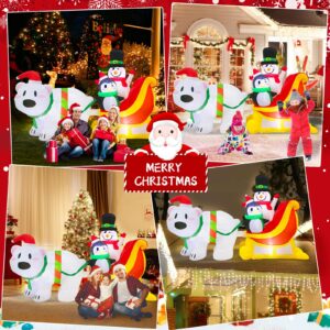 MICOCAH 7 FT Long Christmas Inflatables Snowman & Penguin on Sleigh with Polar Bear Inflatable Outdoor Christmas Decorations, Built-in LED Light Blow Ups for Yard Xmas Party Holiday Indoor Lawn Garden