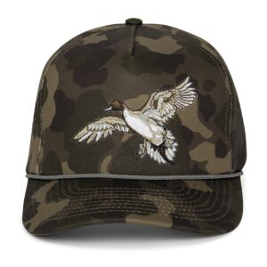 pintail duck throwback camo trucker hat 5-panel rope cap waterfowl hat, comfortsnap snapback