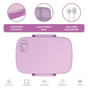 Kids Bento Lunch Box For Boys and Girls With Cutlery Set, Sticker Sheets (5+ Years) - 880 ML Leakproof 3 Compartment Lunch Box for kids, Portion Control Bento Box Kids with Free Parent Cards - Lilac