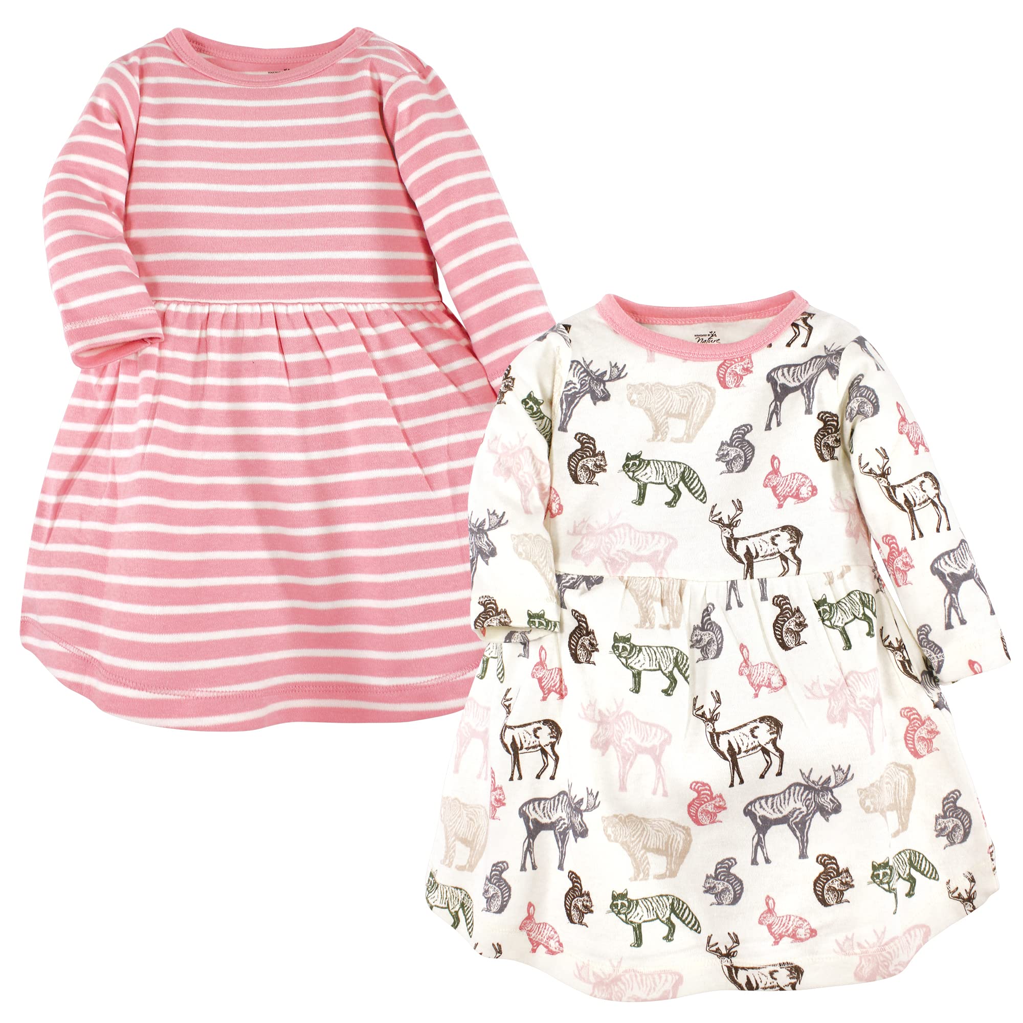 Touched by Nature Girls Organic Cotton Short-Sleeve and Long-Sleeve Dresses, Woodland, 18-24 Months