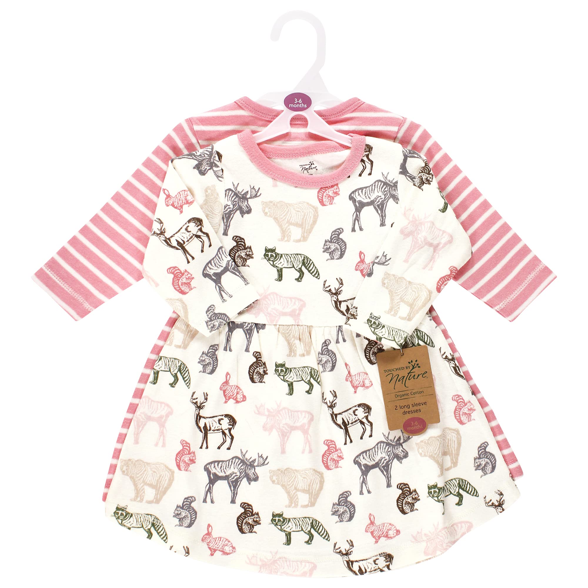 Touched by Nature Girls Organic Cotton Short-Sleeve and Long-Sleeve Dresses, Woodland, 18-24 Months