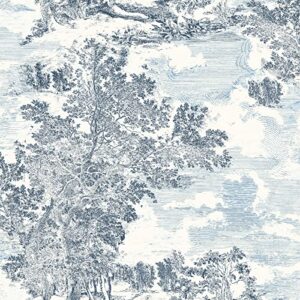 surface style - peel and stick wallpaper, scenic wallpaper for bedroom, powder room, kitchen, self adhesive, vinyl, 30.75 sq ft coverage (serene scenes collection, sapphire)