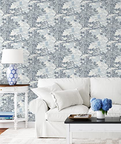 Surface Style - Peel and Stick Wallpaper, Scenic Wallpaper for Bedroom, Powder Room, Kitchen, Self Adhesive, Vinyl, 30.75 Sq Ft Coverage (Serene Scenes Collection, Sapphire)