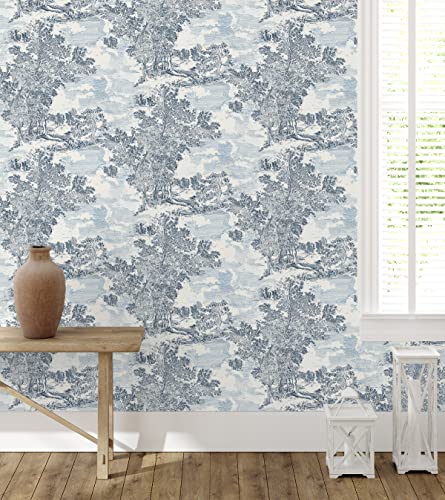 Surface Style - Peel and Stick Wallpaper, Scenic Wallpaper for Bedroom, Powder Room, Kitchen, Self Adhesive, Vinyl, 30.75 Sq Ft Coverage (Serene Scenes Collection, Sapphire)