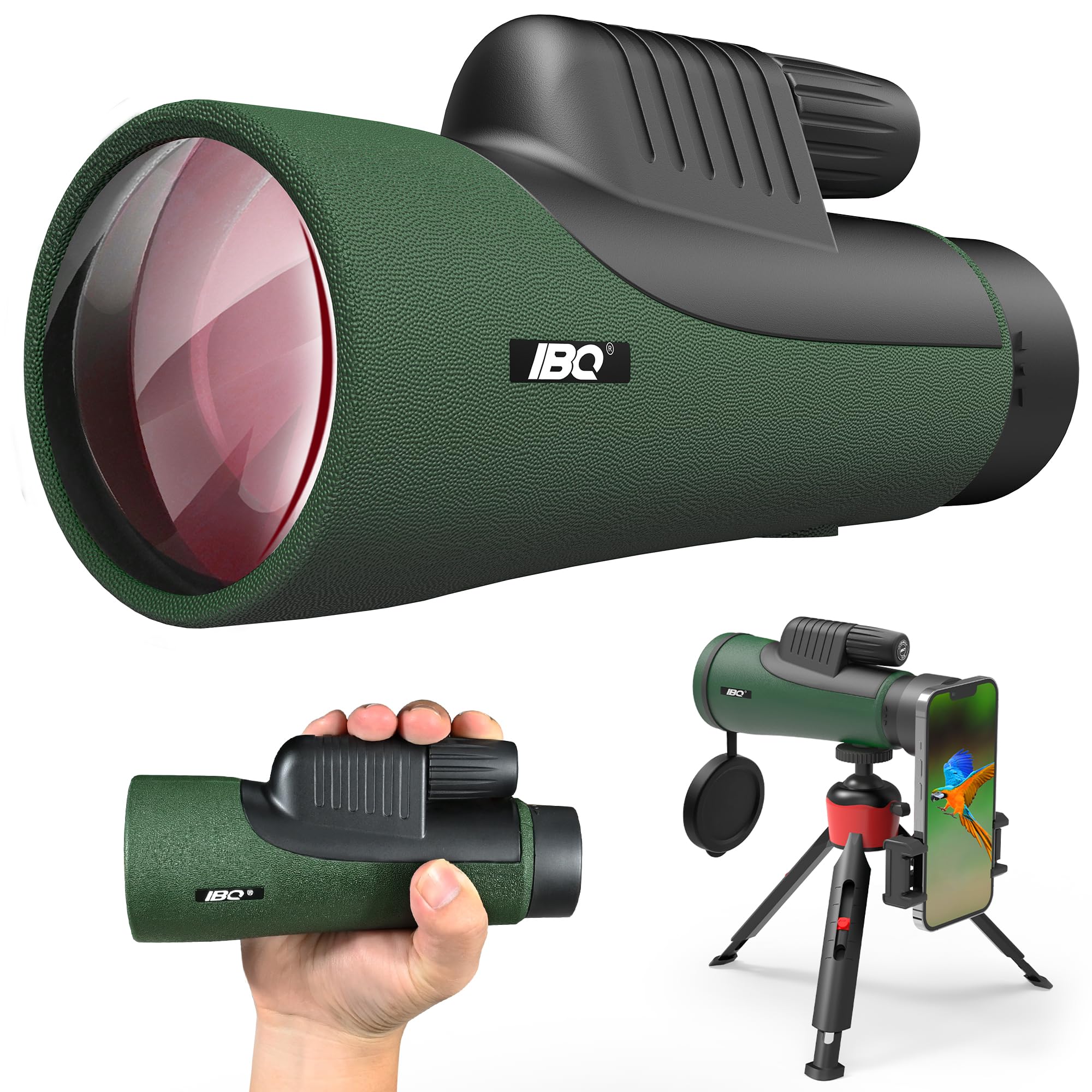 IBQ Monocular Telescope for Adult High Powered with Smartphone Adapter &Tripod, 12X55 Lightweight Waterproof HD Monocular with BAK4 Prism&FMC Lens, for Camping Travel Hiking Bird Watching Hunting