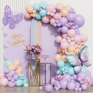 Butterfly Balloon Garland Arch Kit 148pcs Pastel Pink and Purple Balloons with Fairy Wings Butterfly Foil Balloon for Butterfly Wedding Bridal Shower Birthday Decorations