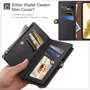 XcaseBar for iPhone 12/12 Pro 6.1" Wallet case with Zipper Credit Card Holder【RFID Blocking】, Flip Folio Book PU Leather Phone case Shockproof Cover Women Men for Apple 12 case Black