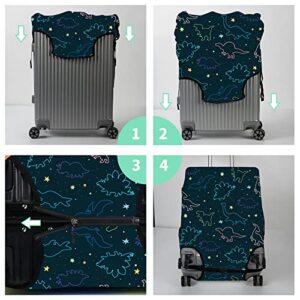 Luggage Cover Suitcase Protector Plus 1 Luggage Tag, Dinosaurs Space Travel Suitcase Cover Suitable for 22-24 inch Luggage (M) with Concealed Zipper Washable Elastic Cloth Dustproof Anti-Scratch