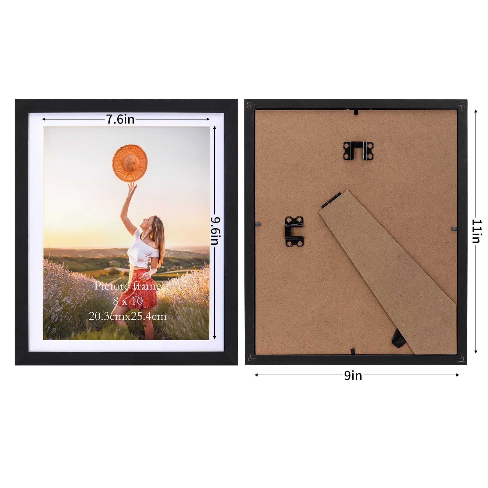 Lyeasw 8x10 Picture Frame Black Set of 15, Display Pictures 8x10 with Mat or 9x11 without Mat, Multi Photo Frames for Wall or Tabletop