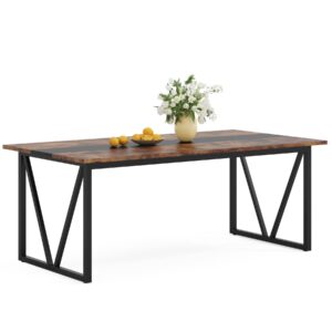 TRIBESIGNS WAY TO ORIGIN Dining Table for 6-8 People, 70.8-inch Rectangular Wood Kitchen Table with Strong Metal Frame, Industrial Large Dining Room Table for Kitchen, Living Room (Rustic Brown)