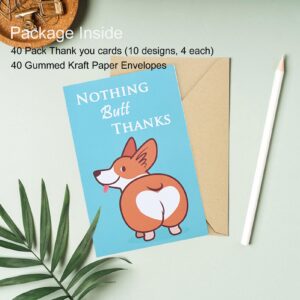 Funny Thank You Cards with Envelopes 40 Pack - 10 Funny Design Blank cards for Teachers Friends Business Coworker, Wedding, Birthday, Baby Shower, Business