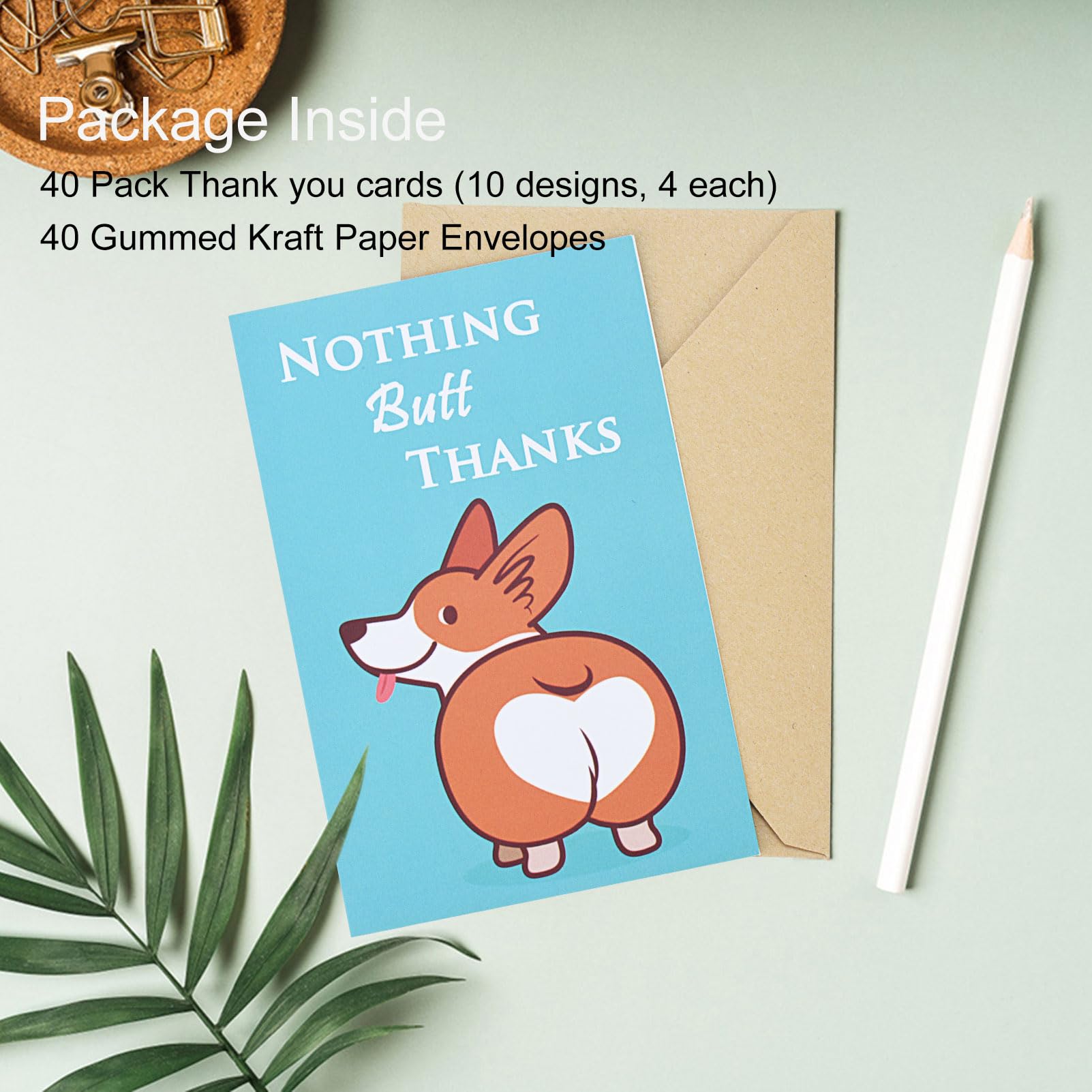 Funny Thank You Cards with Envelopes 40 Pack - 10 Funny Design Blank cards for Teachers Friends Business Coworker, Wedding, Birthday, Baby Shower, Business