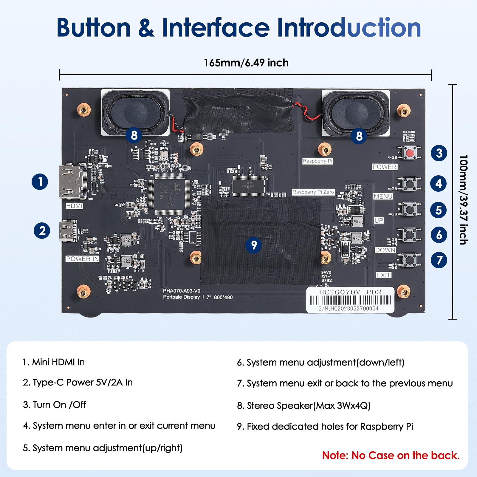 HMTECH 7'' Raspberry Pi Screen, 800x480 HDMI Small Monitor with Dual-Speaker, LCD Screen Display for Raspberry Pi 4/3/2/Zero/B/B+ Win11/10/8/7 (Non-Touch)