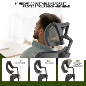 𝑯𝑶𝑴𝑬 𝑶𝑭𝑭𝑰𝑪𝑬 𝑪𝑯𝑨𝑰𝑹, Ergonomic Mesh Desk Chair, High Back Computer Chair- Adjustable Headrest with Flip-Up Arms, Lumbar Support, Swivel Executive Task Chair (Hunter Green, Modern)