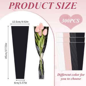 Whaline 150 Pieces Single Rose Sleeve White Pink Black Single Flower Wrapping Bags Plastic Single Flower Packaging Cellophane Sleeves for Wedding Birthday Mother's Day Valentine's Day, 3 Colors