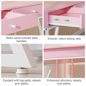 Weehom Vanity Desk with Drawers - Modern Makeup Desk for Bedroom, Dressing Table with Storage, or Small Home Office Computer Desk, Pink and White