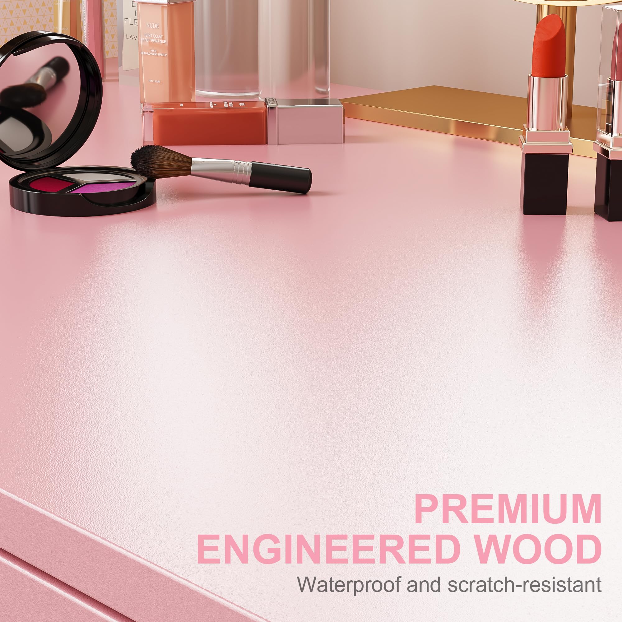 Weehom Vanity Desk with Drawers - Modern Makeup Desk for Bedroom, Dressing Table with Storage, or Small Home Office Computer Desk, Pink and White