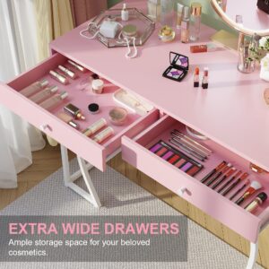 Weehom Vanity Desk with Drawers - Modern Makeup Desk for Bedroom, Dressing Table with Storage, or Small Home Office Computer Desk, Pink and White