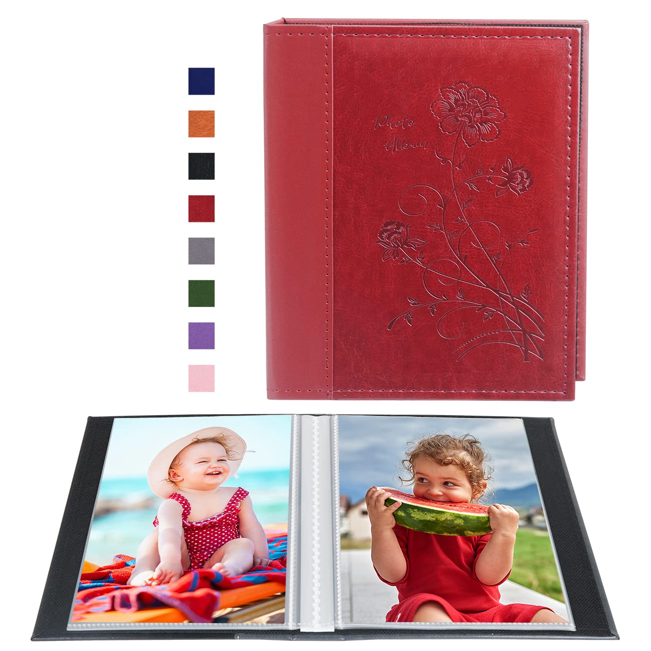 Artmag Photo Album 5x7 Clear Pages Pockets Leather Cover Slip Slide in Photo Album Book Holds 50 Vertical 5x7 Photos Picture Book for Wedding Family (Red)