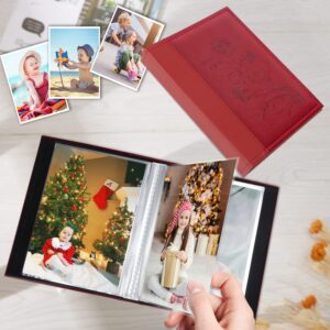 Artmag Photo Album 5x7 Clear Pages Pockets Leather Cover Slip Slide in Photo Album Book Holds 50 Vertical 5x7 Photos Picture Book for Wedding Family (Red)